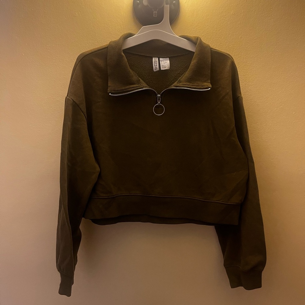 H&M Khaki Green Zip-Up Sweater